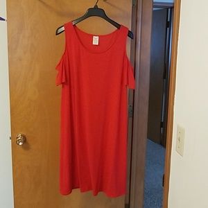 Red Cold Shoulder Cotton Shift Dress